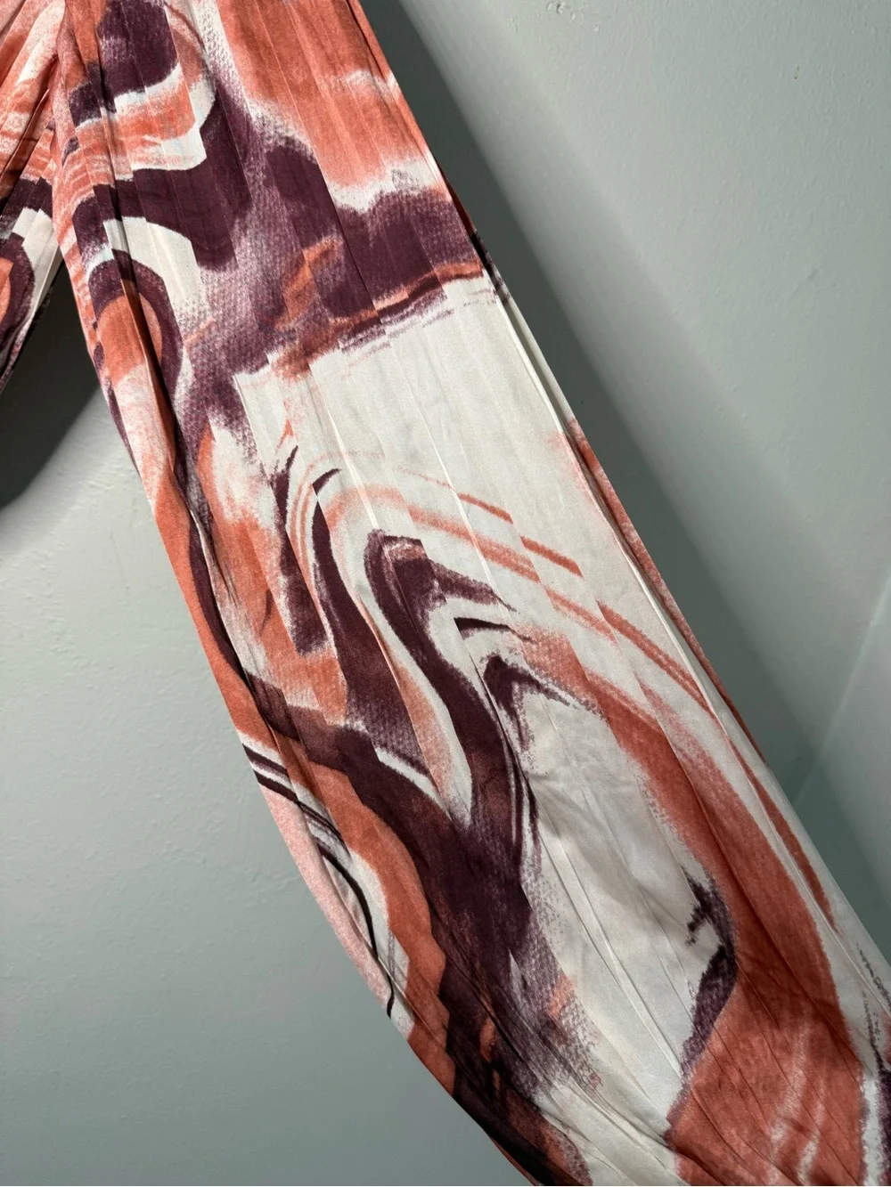 Marble-Print Wide-Leg Jumpsuit in Rust & Plum with Self-Tie Waist